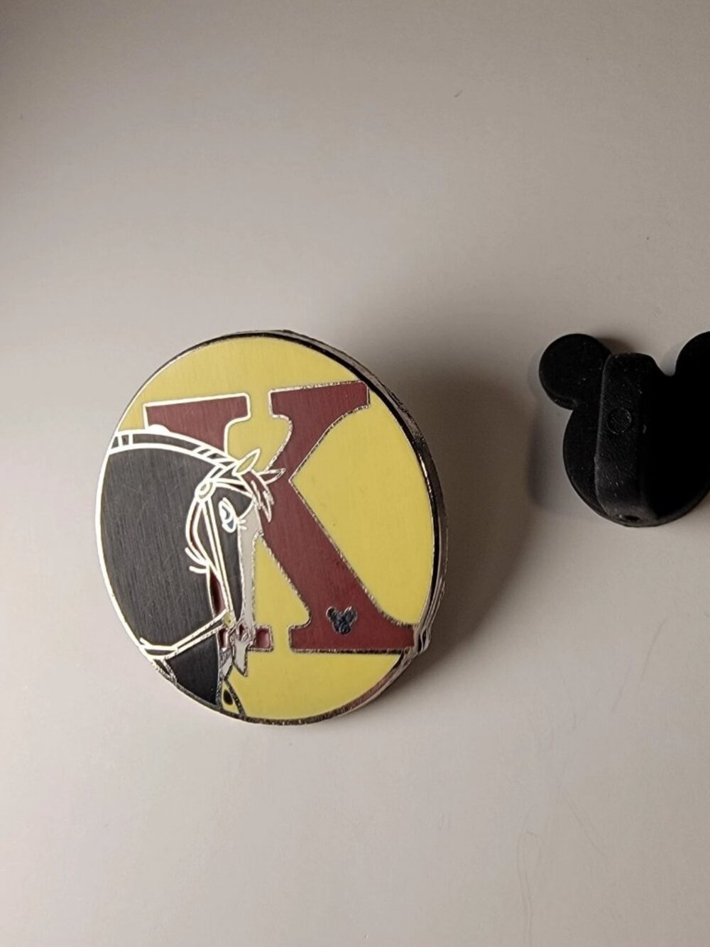 Khan K Monogram Button Hidden Mickey Disney Mulan Horse Enamel Trading Pin
